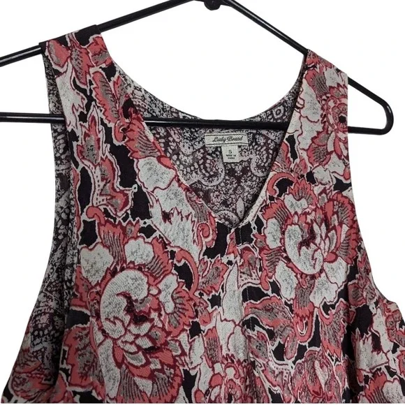 Lucky Brand Womens Floral Paisley Layered Split Front Tank Top Coral Cream Small - Picture 6 of 16